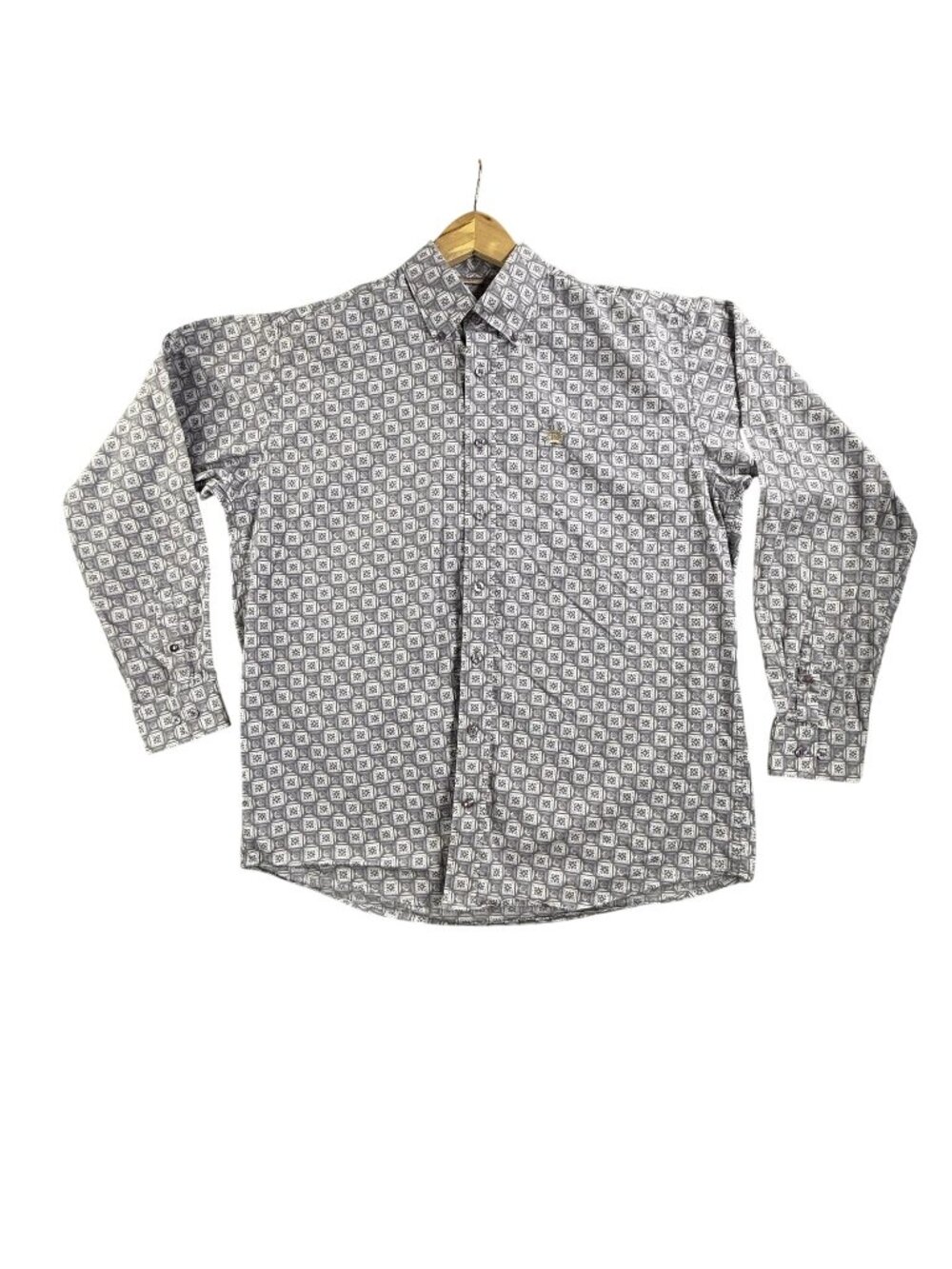 Cinch Shirt Mens Medium Gray Geometric Long Sleeve Button Up Western Casual